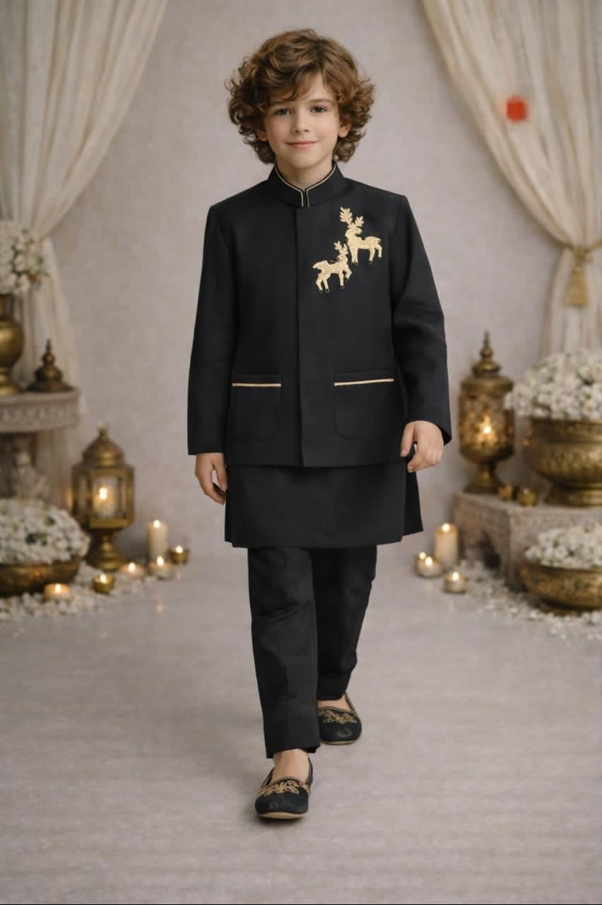 BOYS BLACK KURTA SET KOTI